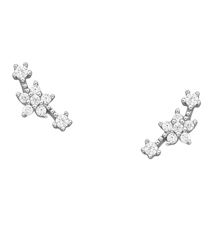Cercei din argint 925, cu închidere push-back și zirconiu cubic, model Flori, 0.6g