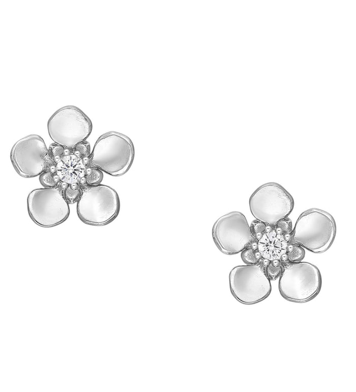 Cercei din argint 925, cu închidere push-back și zirconiu cubic, model Flori, 1.1g