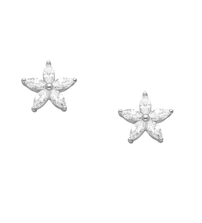 Cercei din argint 925, cu închidere push-back și zirconiu cubic, model Flori, 1.2g