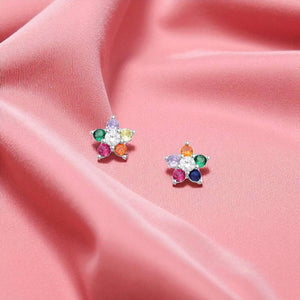 Cercei din argint 925 Sterling, cu inchidere Push-Back, decorati cu pietre colorate, model Floare, 1.4g