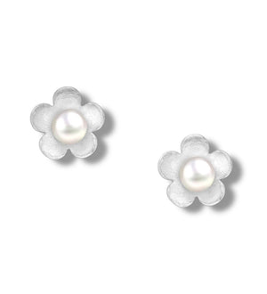 Cercei din argint 925 Sterling, model Floare cu perlă decorativă - 0.6g