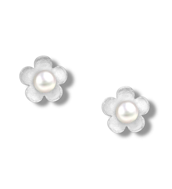 Cercei din argint 925 Sterling, model Floare cu perlă decorativă - 0.6g