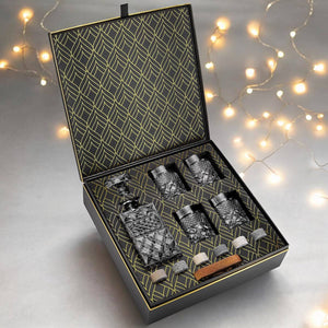 Set cadou Whisky cu Sticla, 4 Pahare si Cuburi de Granit - FIXXIA - 8798646