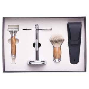 Set cadou barbierit clasic cu Safety Razor, santal, Aparat de ras clasic, Cadou pentru el, Model_Aparat de ras clasic, WBTNGS01-SANTAL