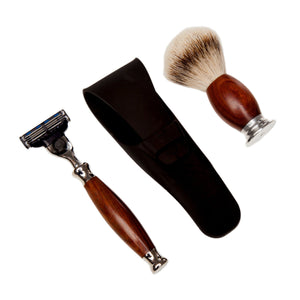 Set cadou barbierit cu Safety Razor, 3 lame, mahon, Aparat de ras clasic, Best Seller, Cadou pentru el, Model_Aparat de ras cu 3 lame, WBTTNRS01-MAHON