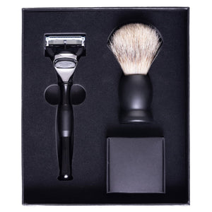 Set cadou barbierit cu Safety Razor, 5 lame, metal, negru, Aparat de ras clasic, Cadou pentru el, Model_Aparat de ras cu 5 lame, WBTNA01-BLK