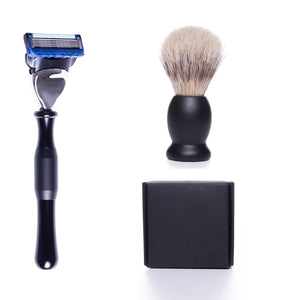 Set cadou barbierit cu Safety Razor, 5 lame, metal, negru, Aparat de ras clasic, Cadou pentru el, Model_Aparat de ras cu 5 lame, WBTNA01-BLK