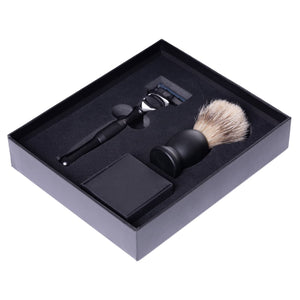 Set cadou barbierit cu Safety Razor, 5 lame, metal, negru, Aparat de ras clasic, Cadou pentru el, Model_Aparat de ras cu 5 lame, WBTNA01-BLK