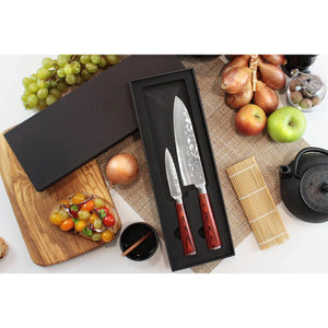 Set cutite Chef knife lama otel X50 17 cm si Paring knife 9 cm, model japonez, maner pakkawood, lemn laminat - FIXXIA-3277524